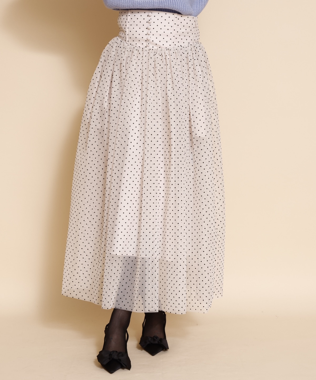 ドットチュールフレアスカート