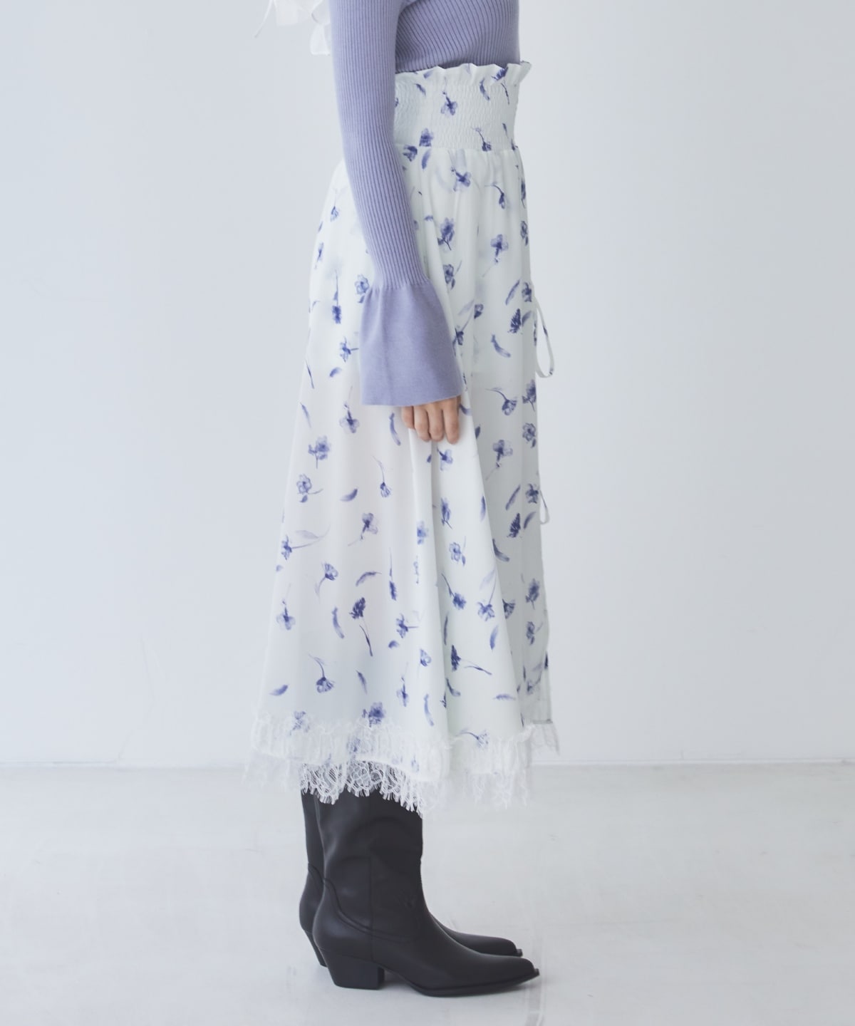 フェザープリントスリットスカショートパン