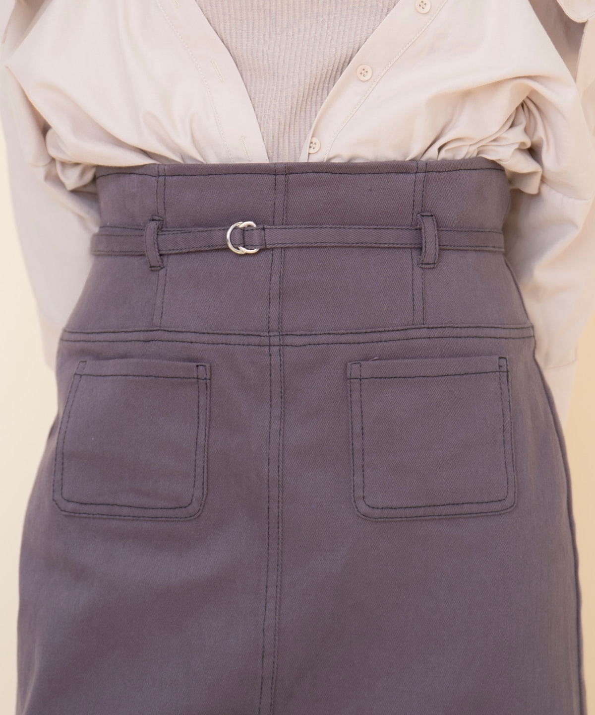 配色ステッチＡラインスカート