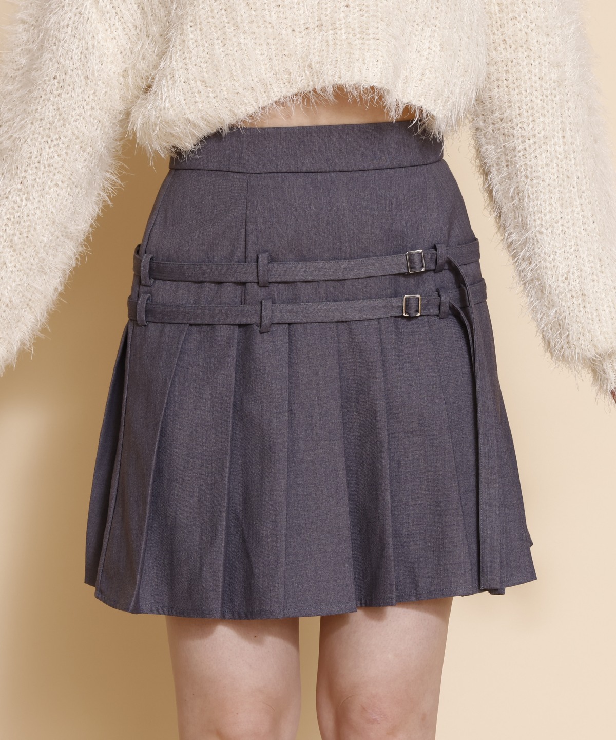 ダブルベルトプリーツミニスカート