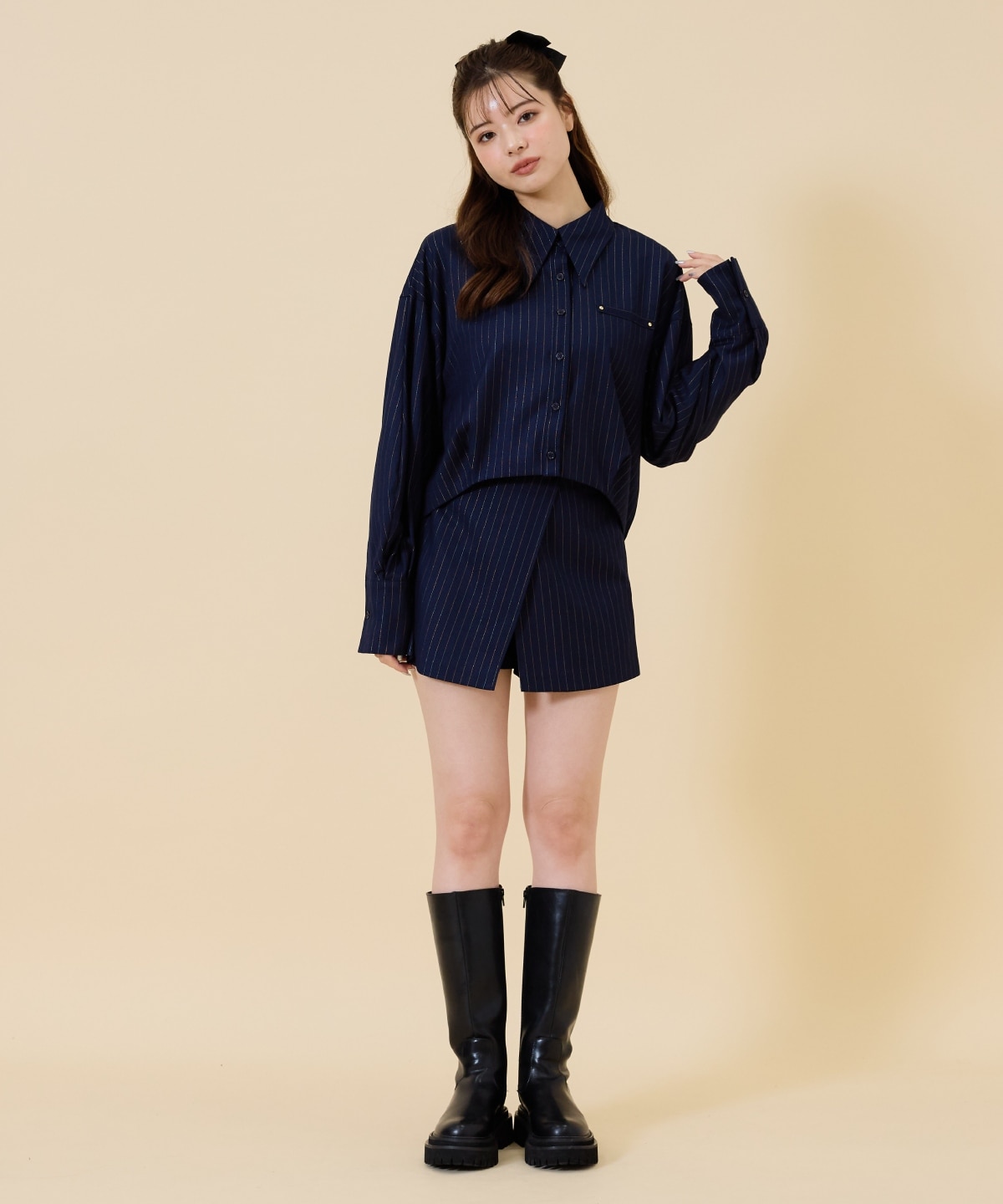 【セットアップ可能】ゴールドラメストライプラップショートパンツ