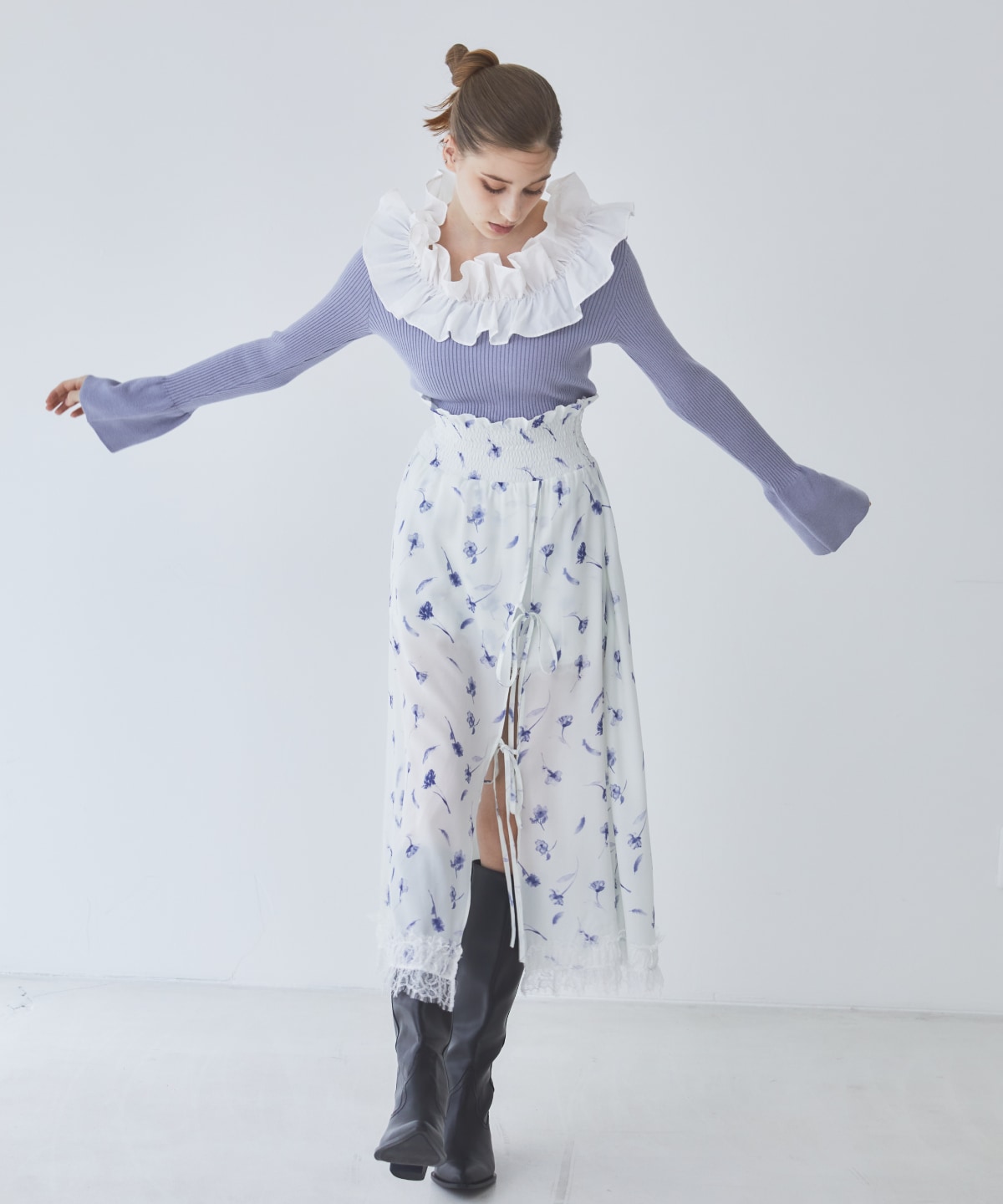 フリルドッキングリブニット