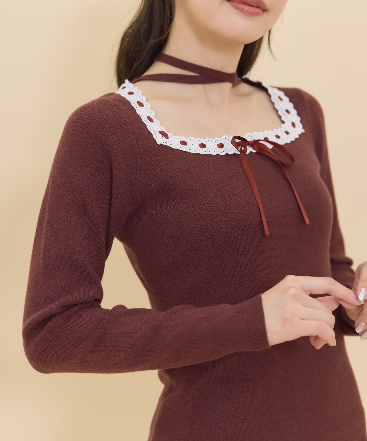 レーストリミングニットワンピース