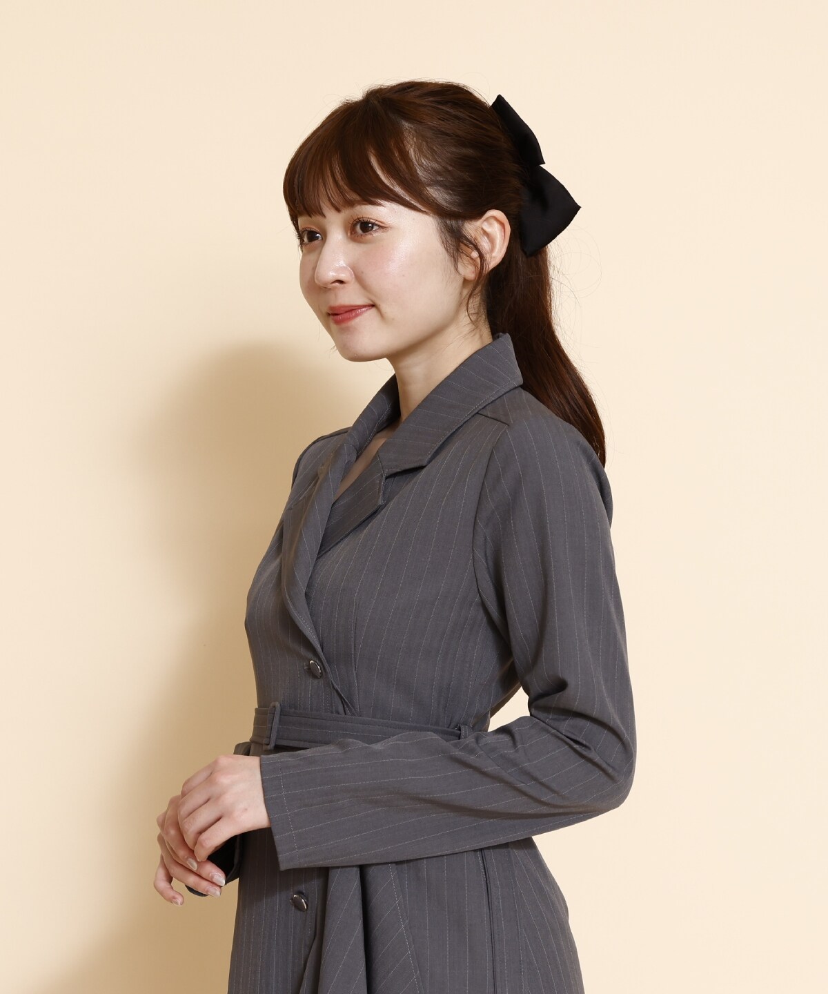 サイドプリーツストライプワンピース