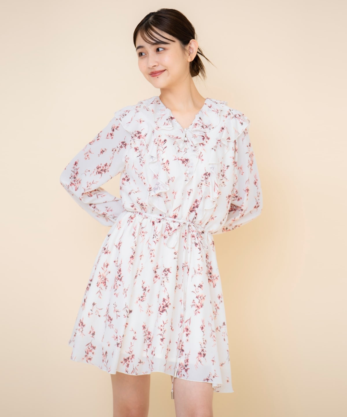 フローラルプリントシフォンミニワンピース