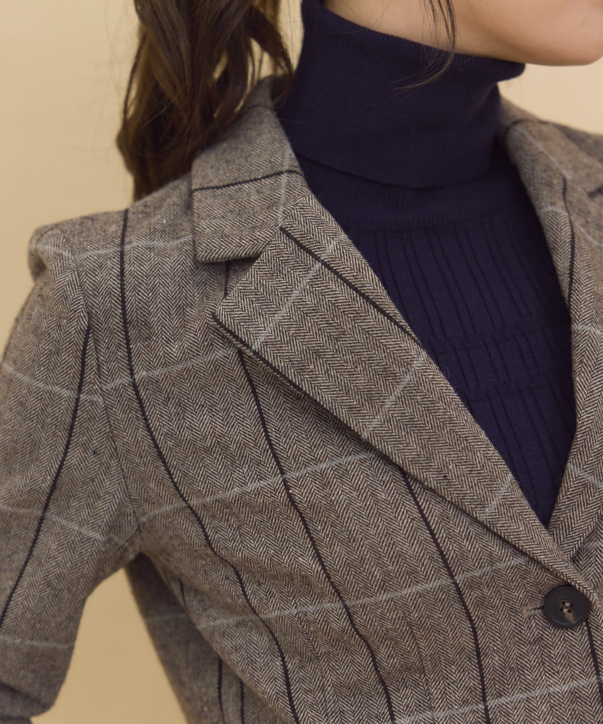 【セットアップ可能】ヘリンボーンチェックテーラーショートジャケット