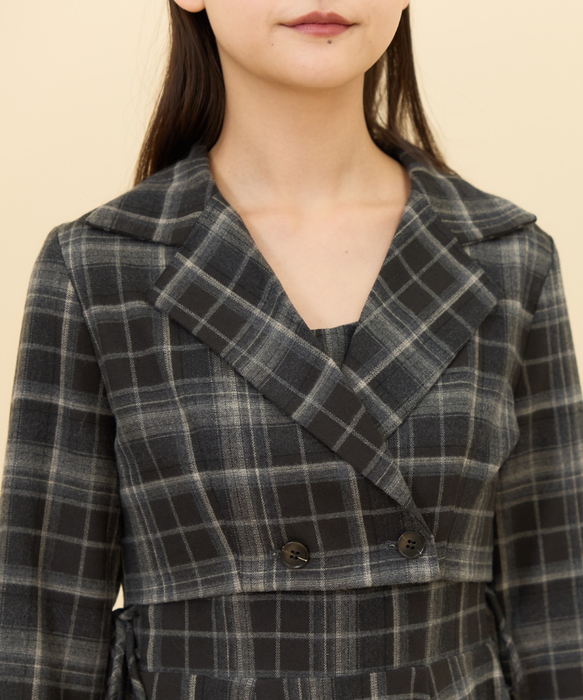 【セットアップ可能】チェックショートダブルジャケット