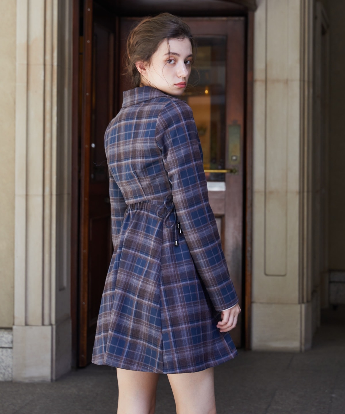 【セットアップ可能】チェックショートダブルジャケット