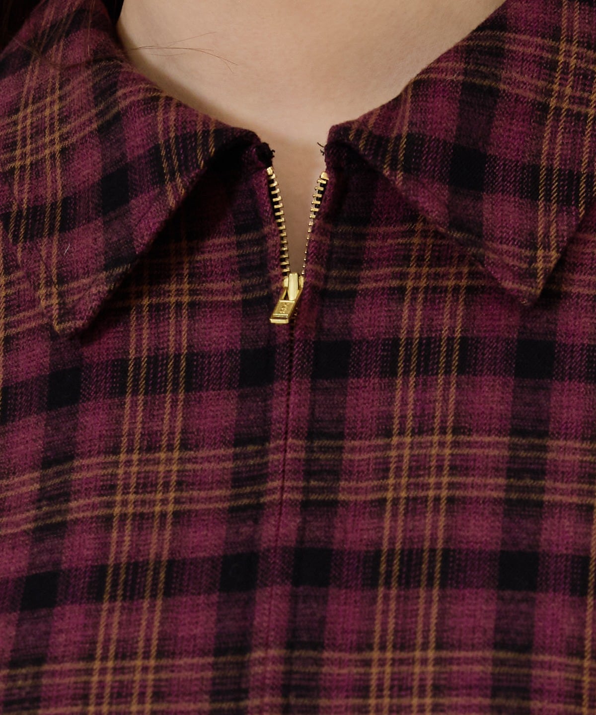 【セットアップ可能】フロントジップチェックショートブルゾン