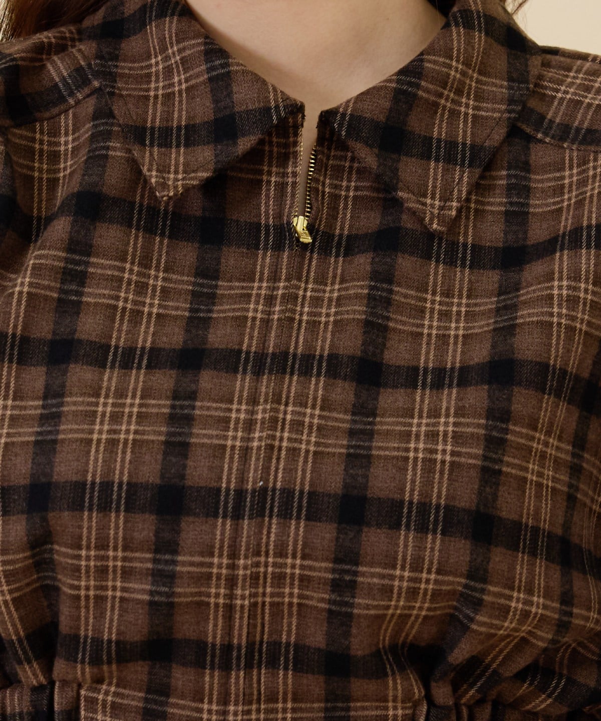 【セットアップ可能】フロントジップチェックショートブルゾン