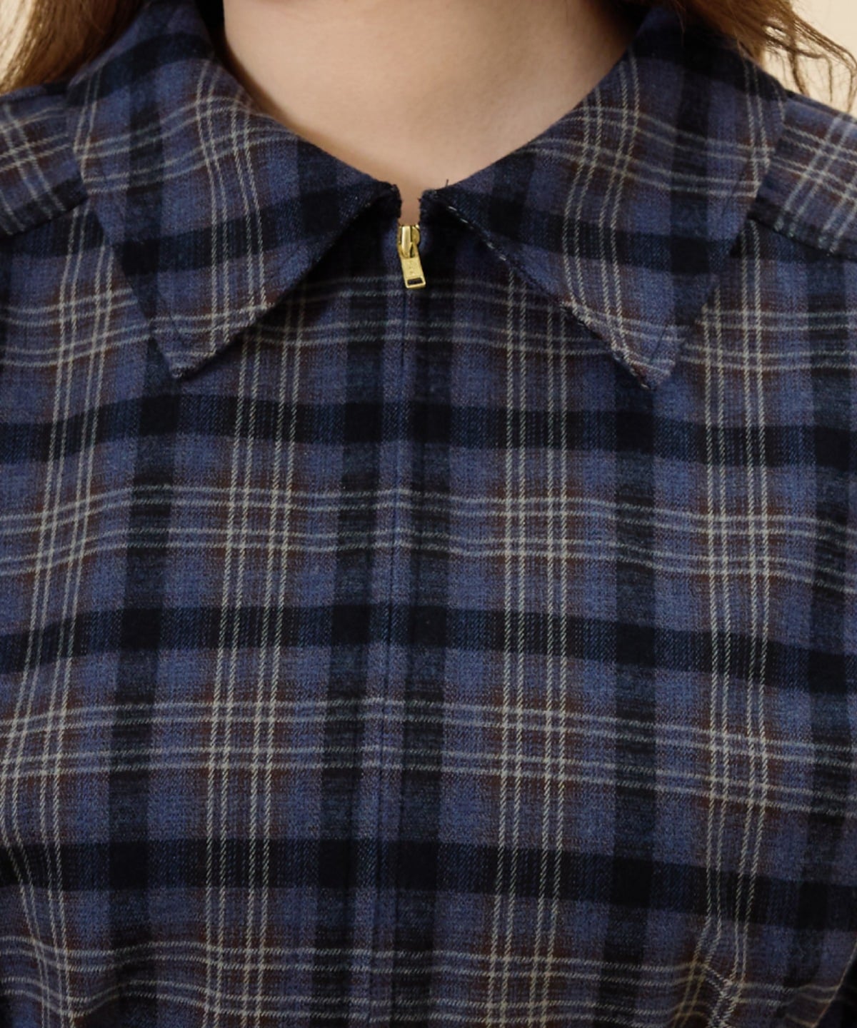 【セットアップ可能】フロントジップチェックショートブルゾン