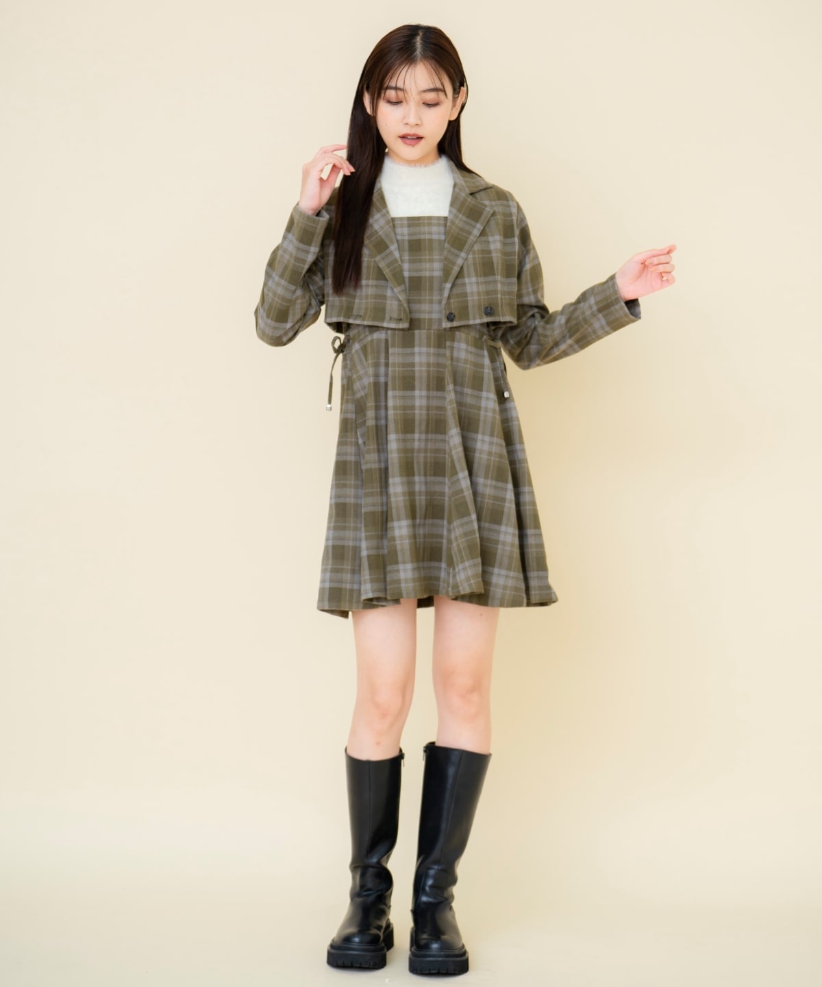 【セットアップ可能】チェックショートジャケット