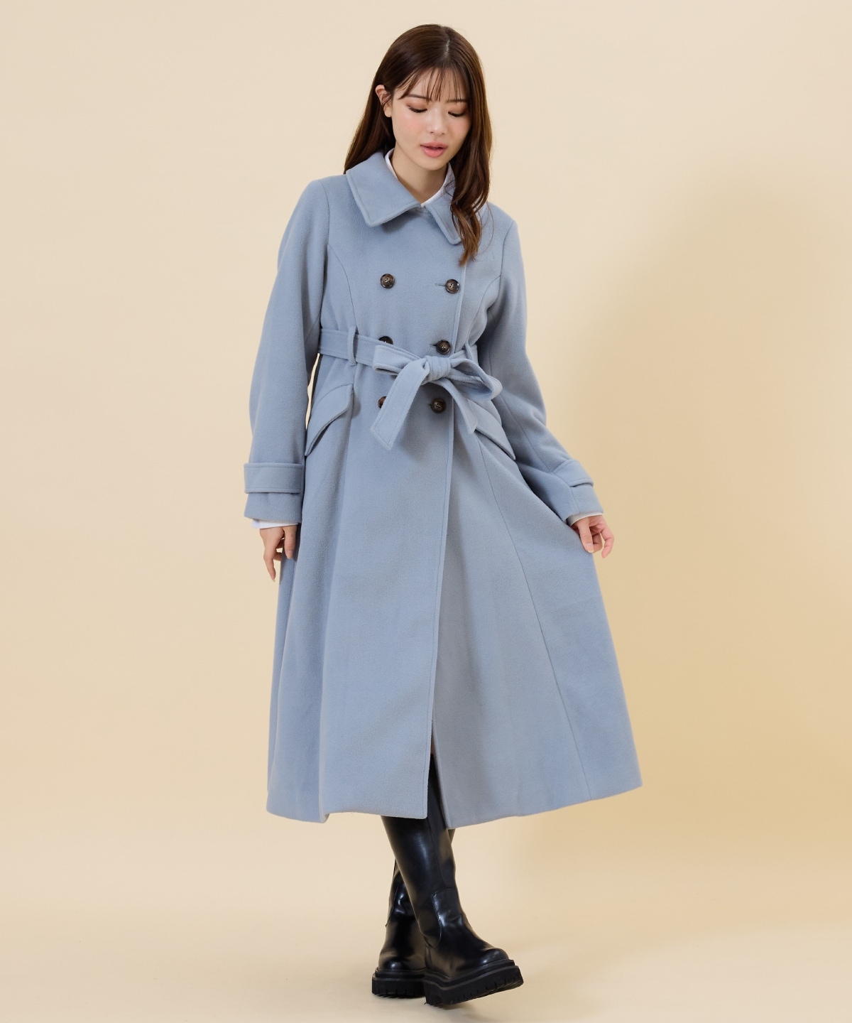 ウールライクダブルロングコート