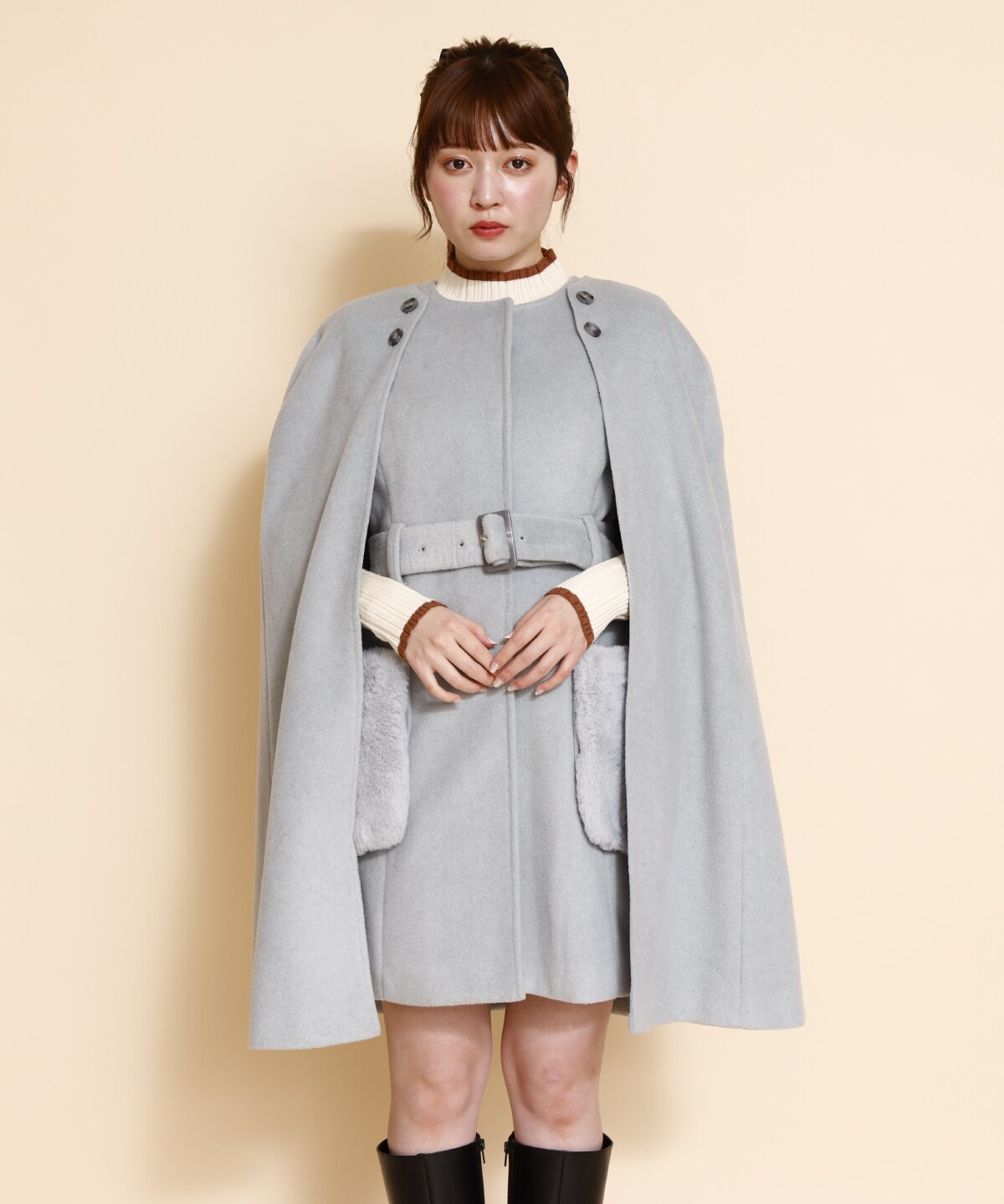 ファーカラースリットスリーブコート