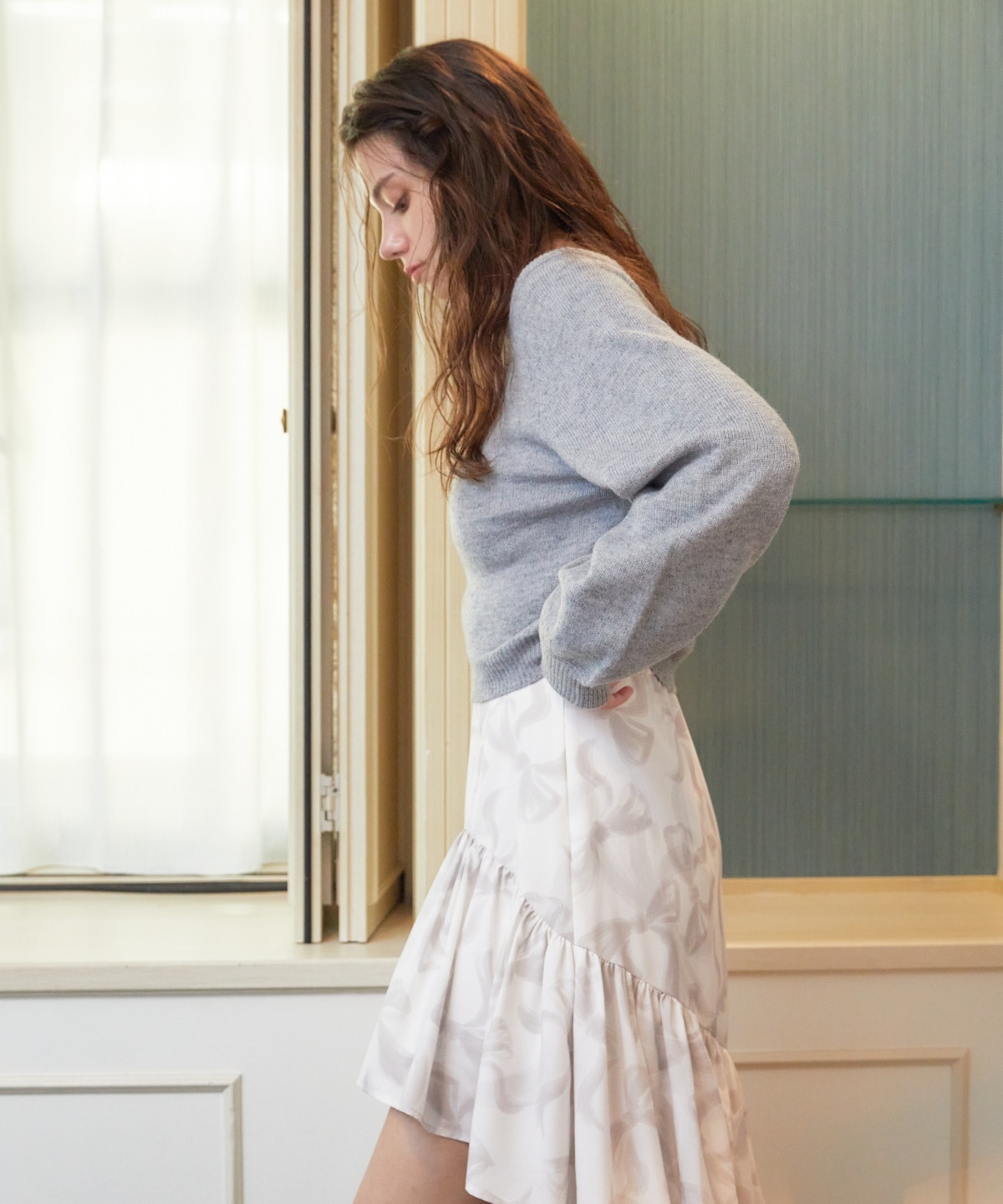 ワンショルリボンレースニット