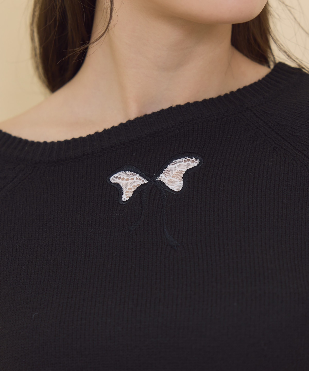 ワンショルリボンレースニット