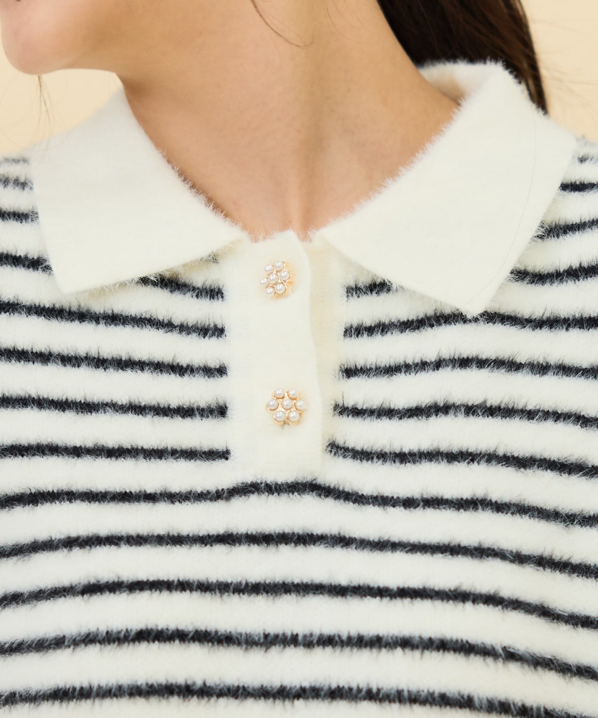 【セットアップ可能】シャギーポロニットトップス