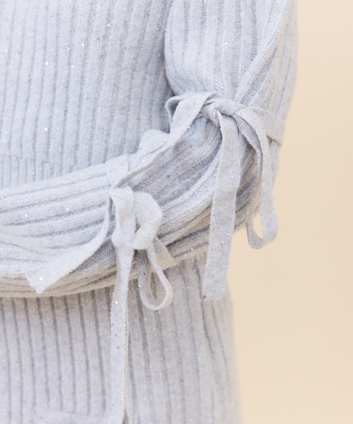 【セットアップ可能】ラメスパンコールダブルリボンニット