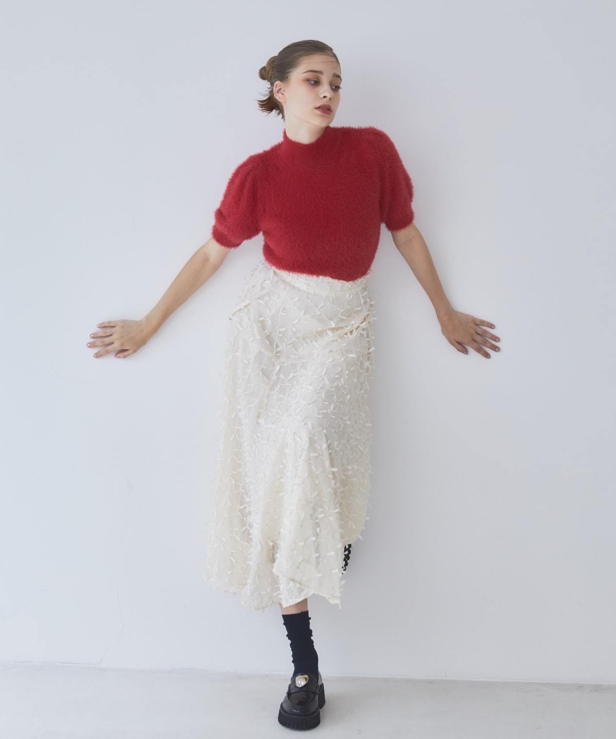 フェザーライク半袖ニットプルオーバー