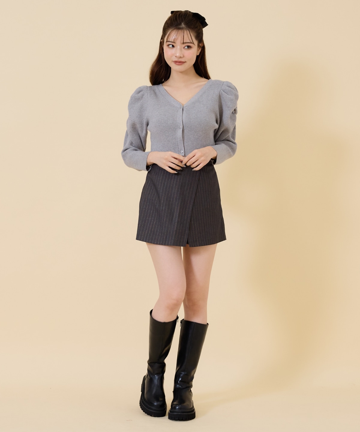 ボリュームショルダーリブカーディガン