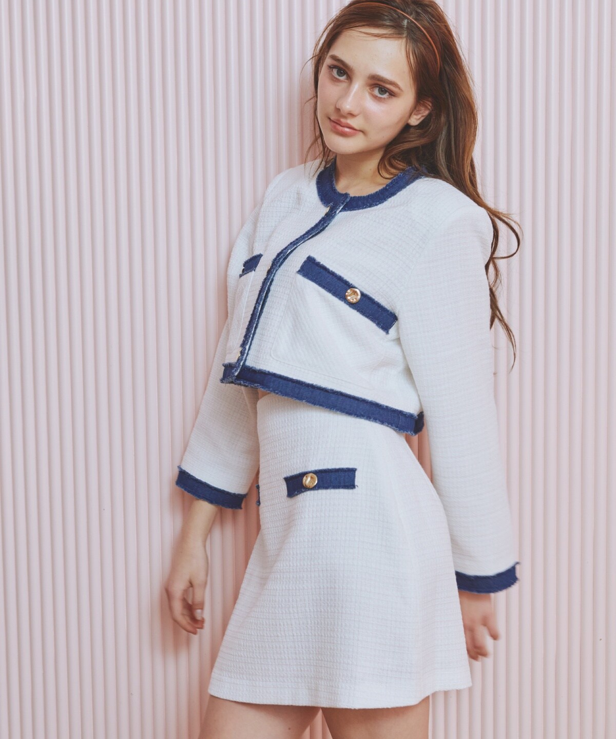 【セットアップ可能】ファンシーツイードミニスカート