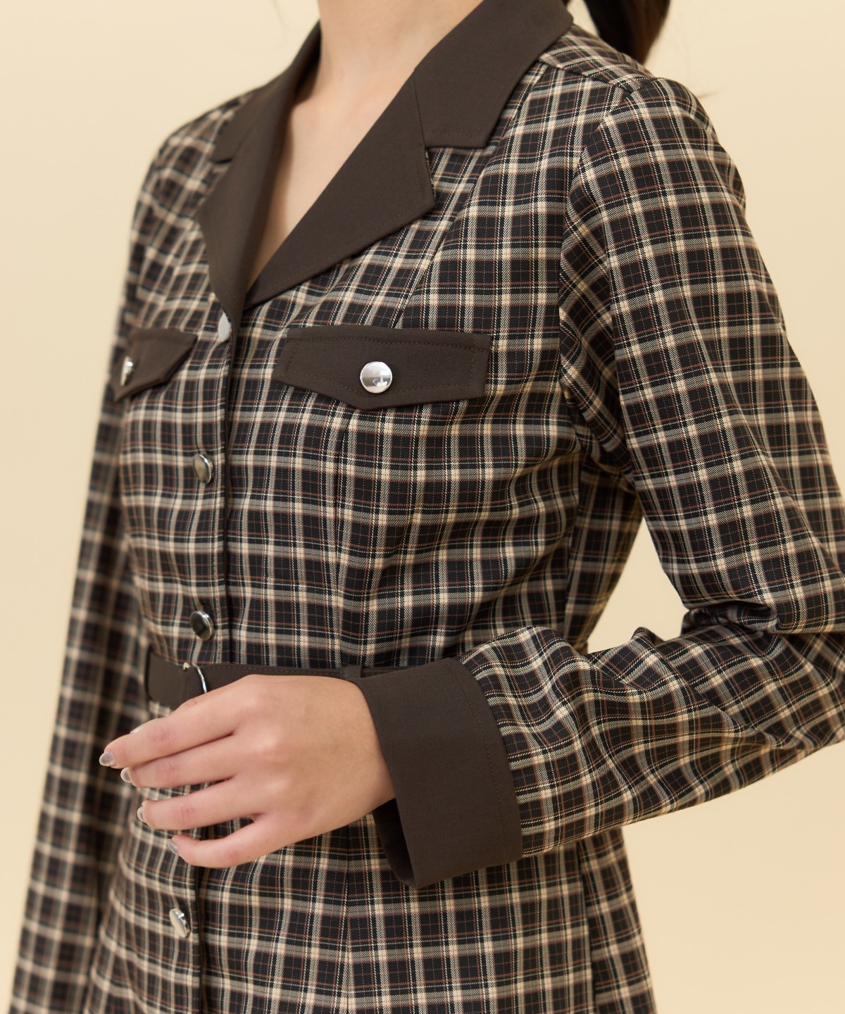 チェックバイカラーミニシャツワンピース