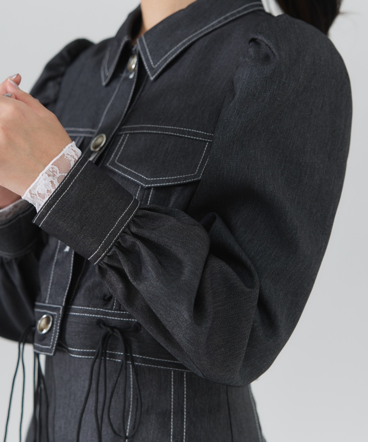 【セットアップ可能】デニムライクレースアップショートジャケット