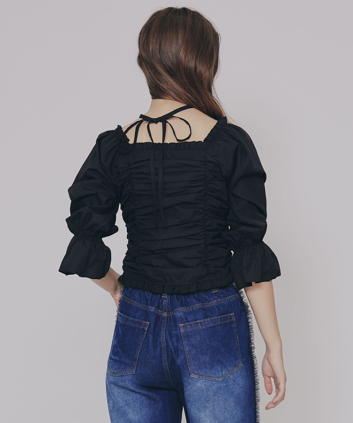 フロントZIPクロスギャザーブラウス