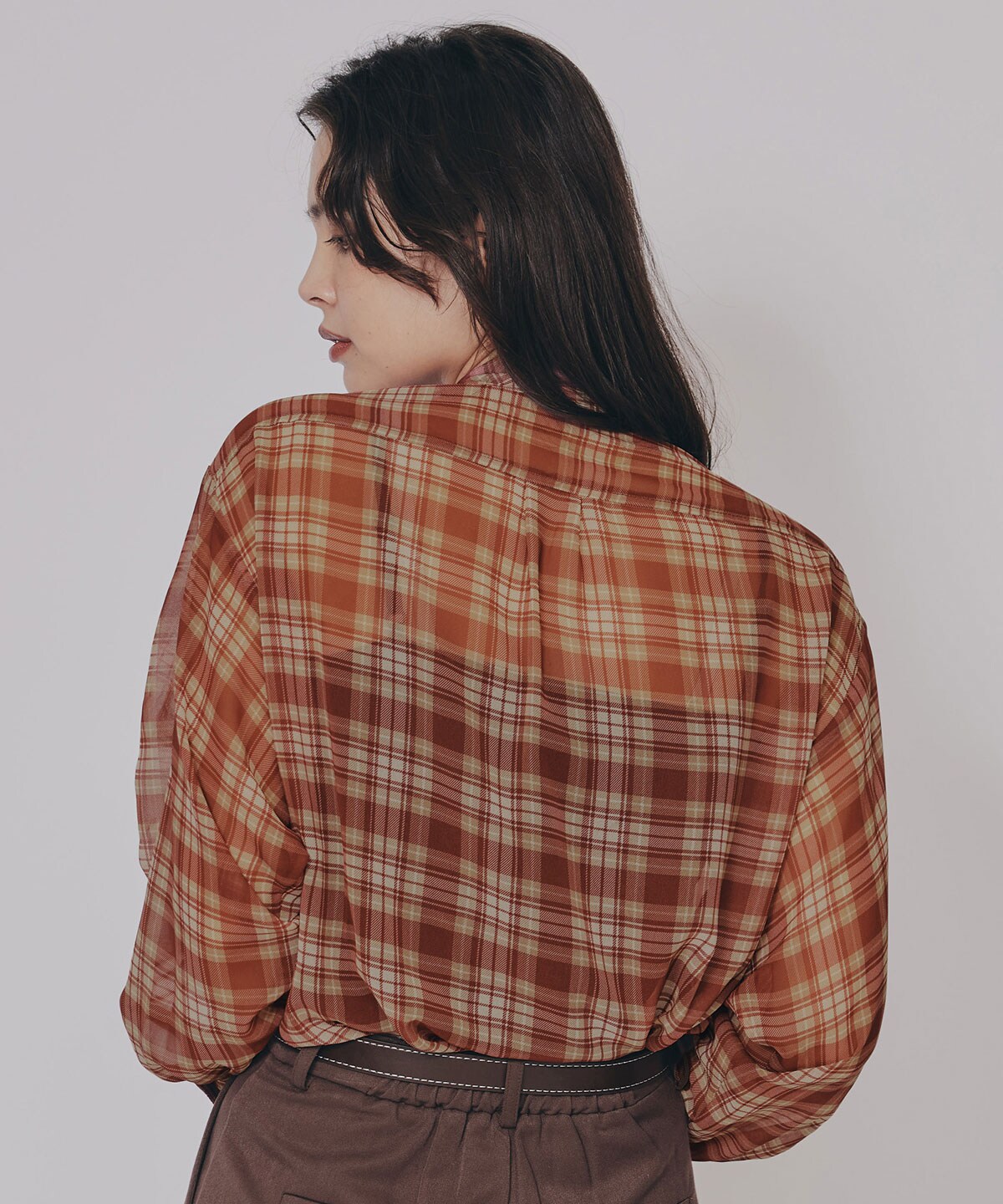 シアーチェックドロストスリーブシャツ