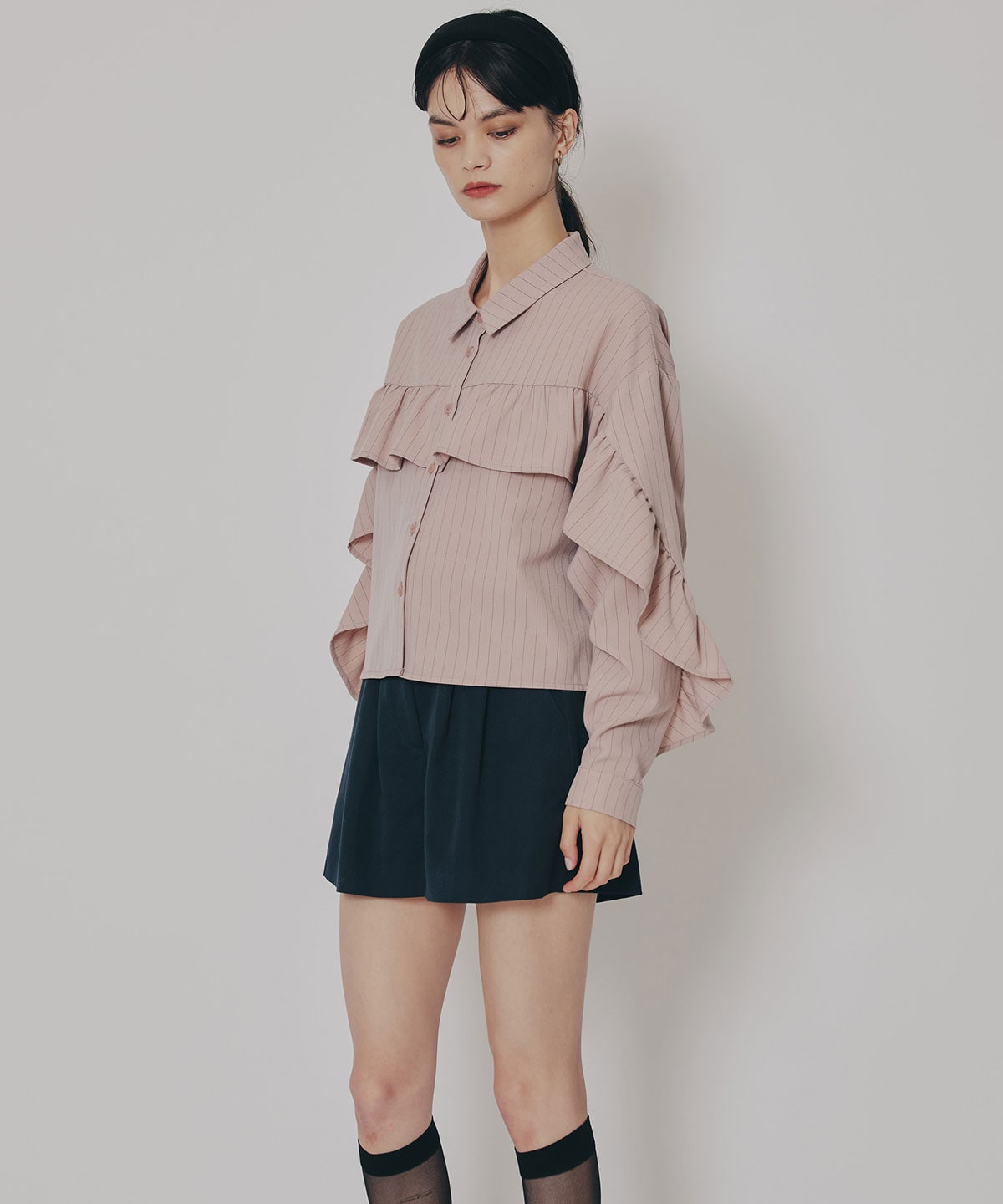 フリルラインストライプブラウス
