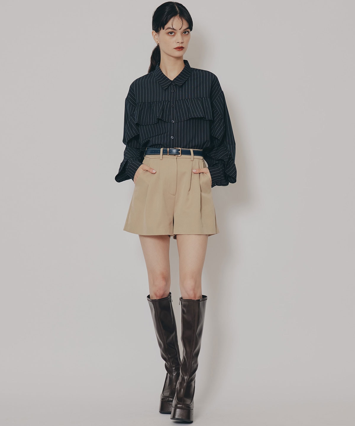 フリルラインストライプブラウス