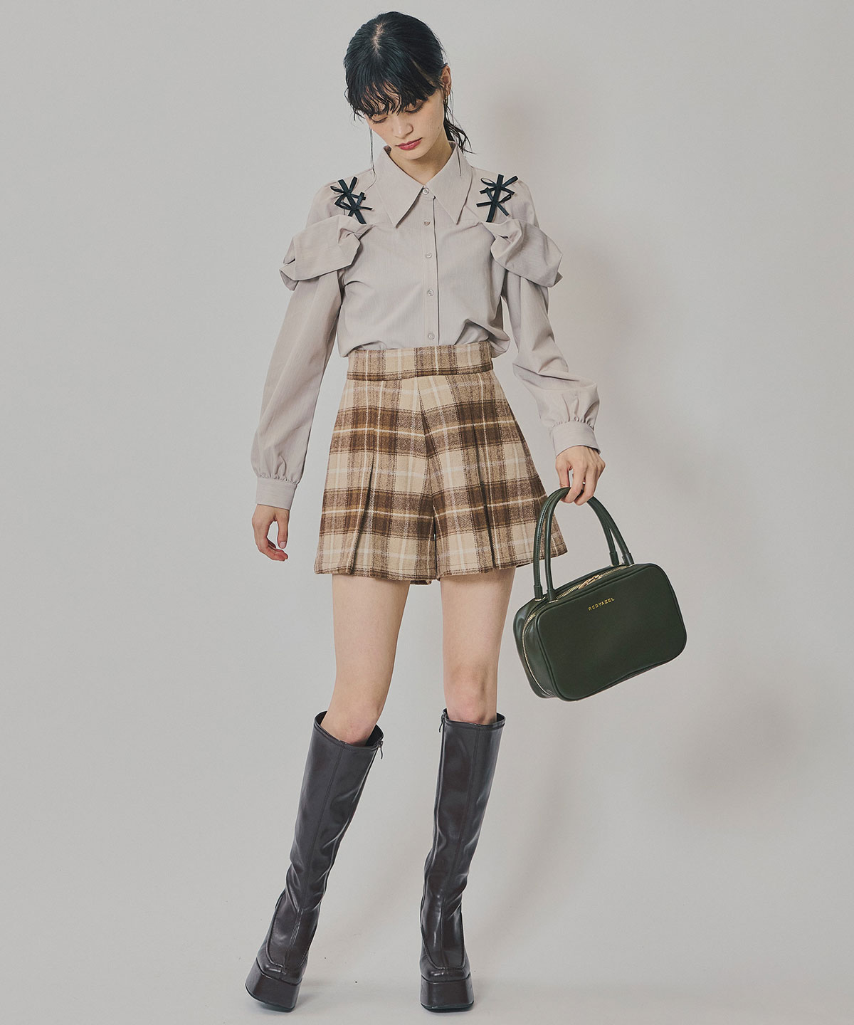 リボンフリルショルダーブラウス