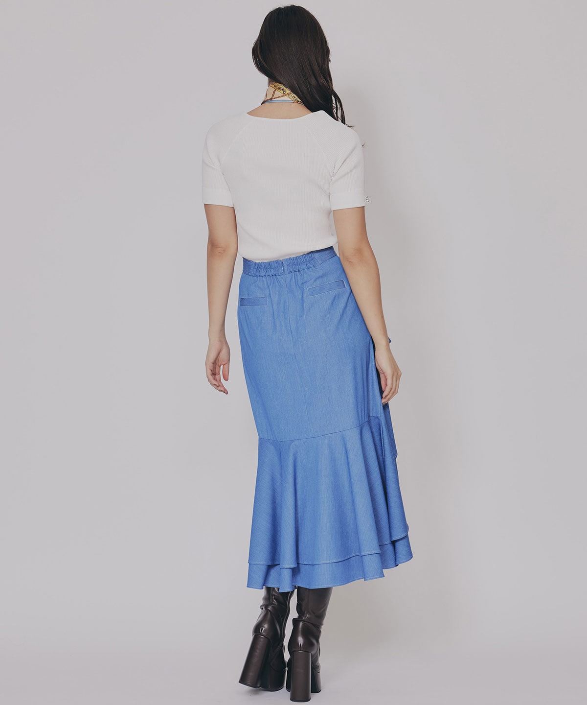 アシメフリルデニムライクティアードスカート