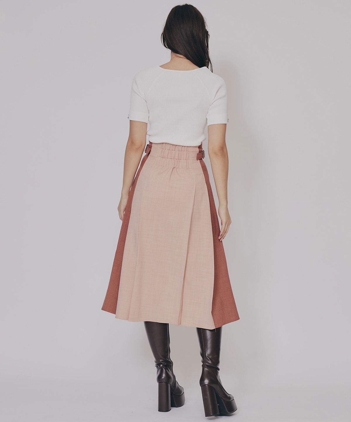 フロントジップバイカラーミディスカート