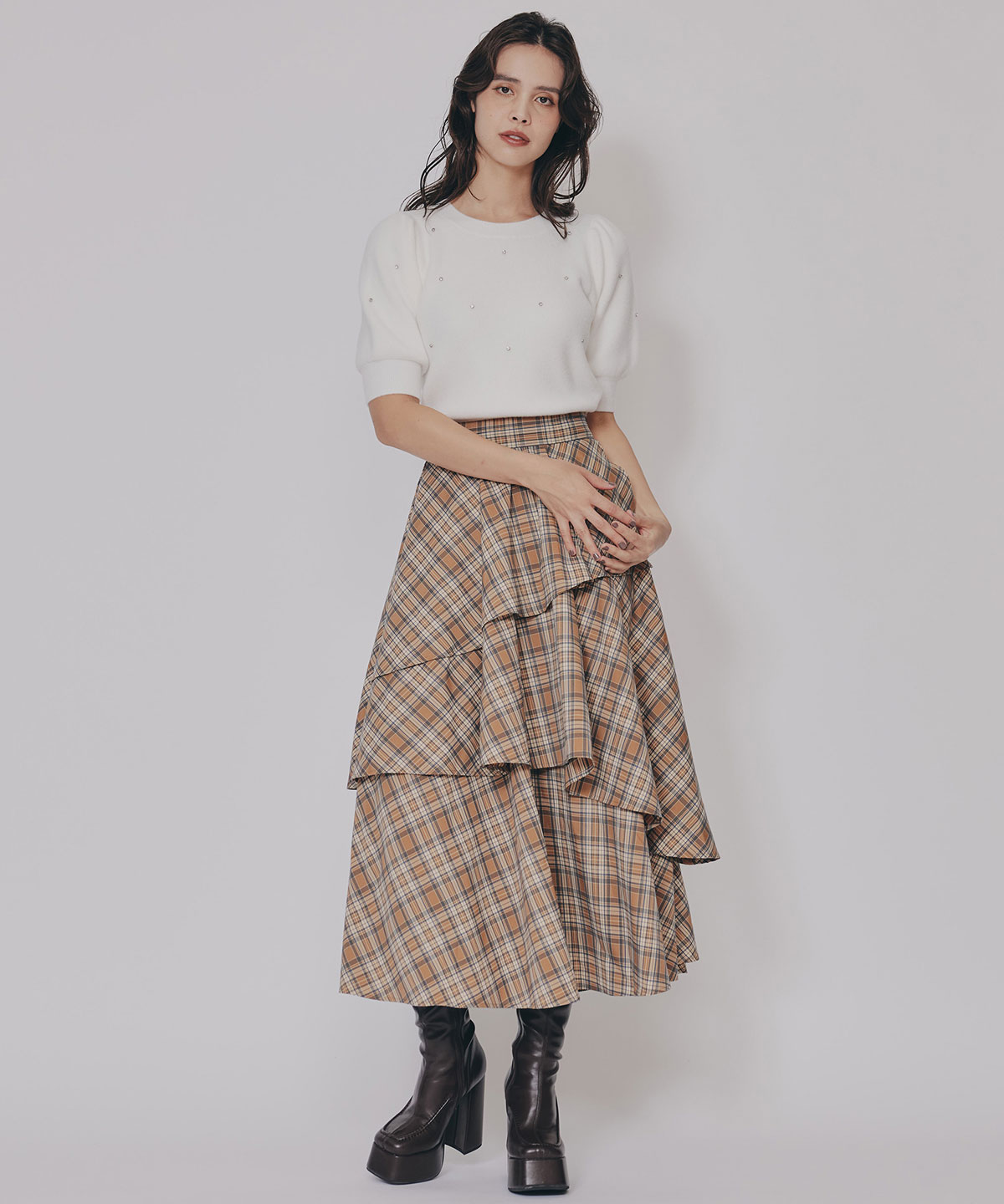 タータンチェックティアードスカート