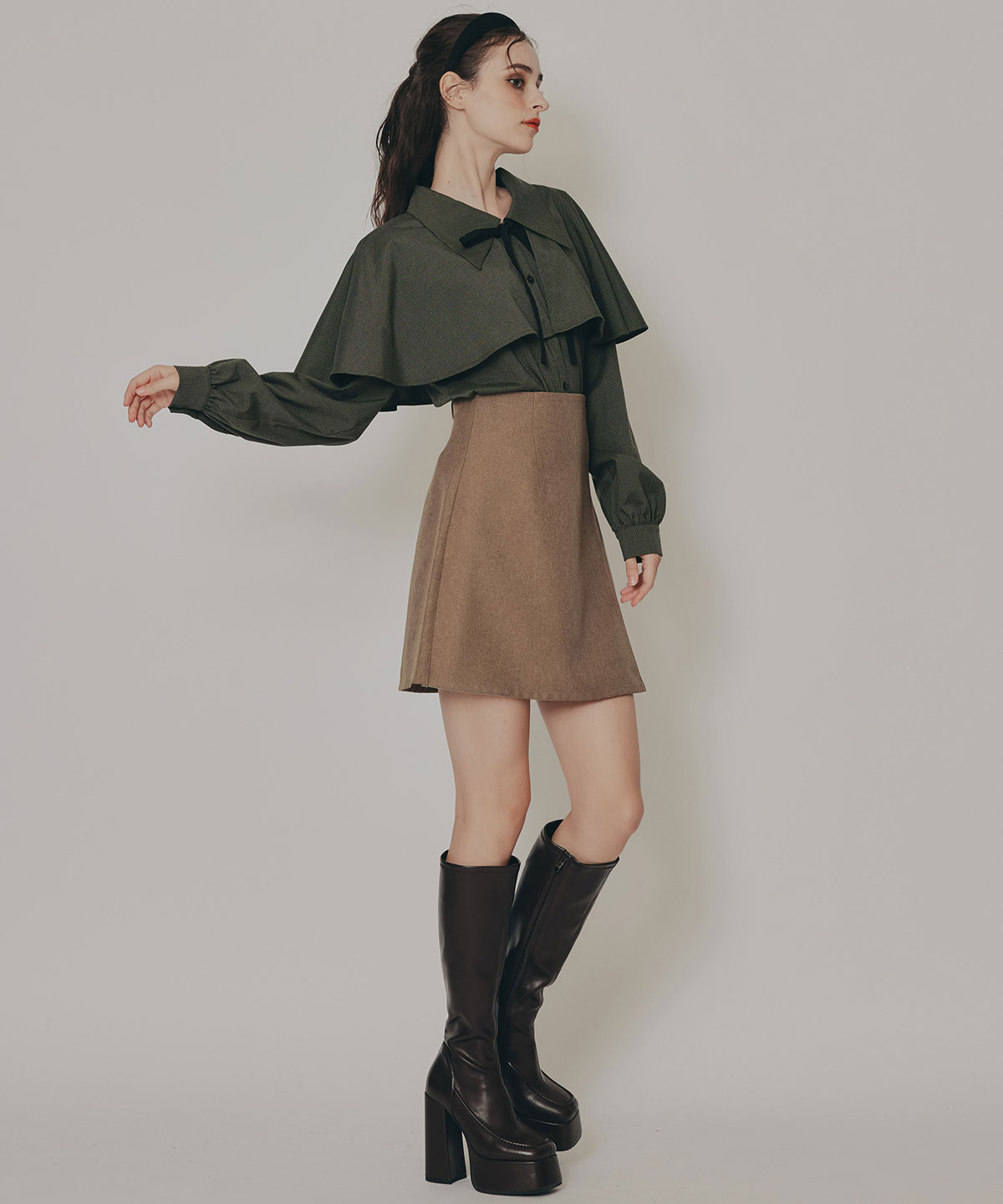 バイカラーアシメプリーツミニスカート