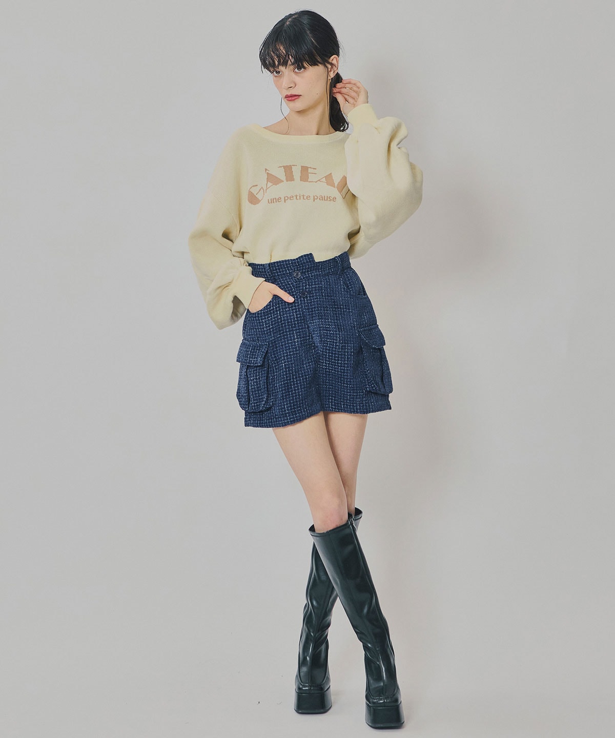 モールツイードカーゴミニスカート