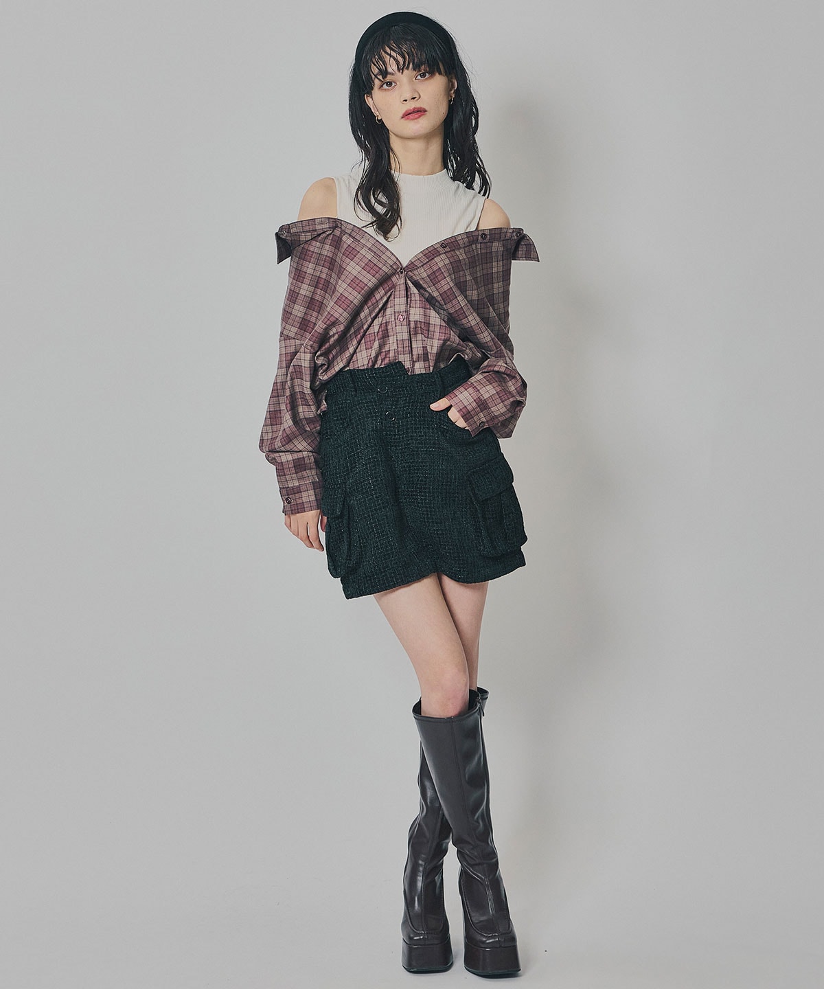 モールツイードカーゴミニスカート