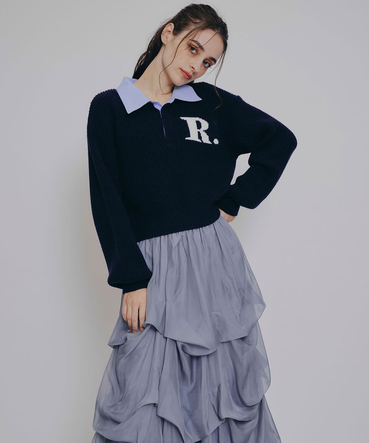 タックバルーンボリュームシフォンロングスカート