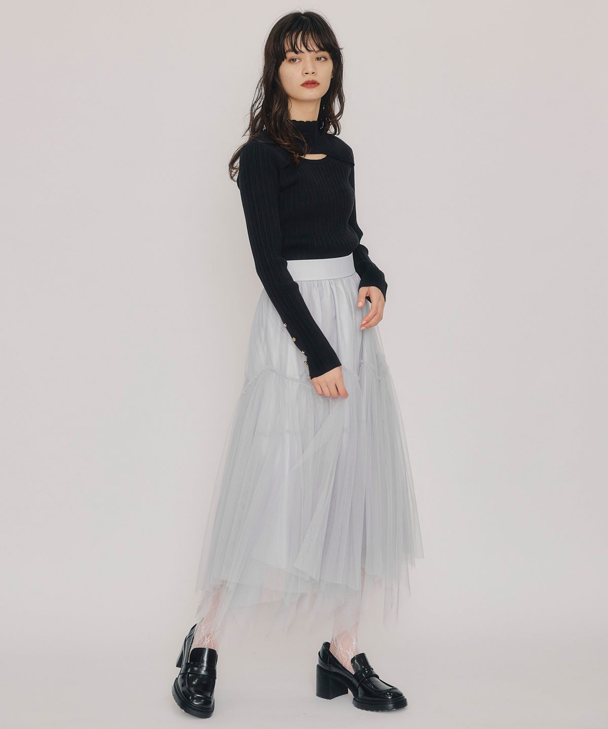 チュールフレアロングスカート
