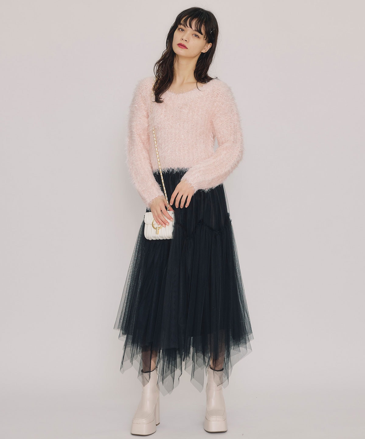 チュールフレアロングスカート
