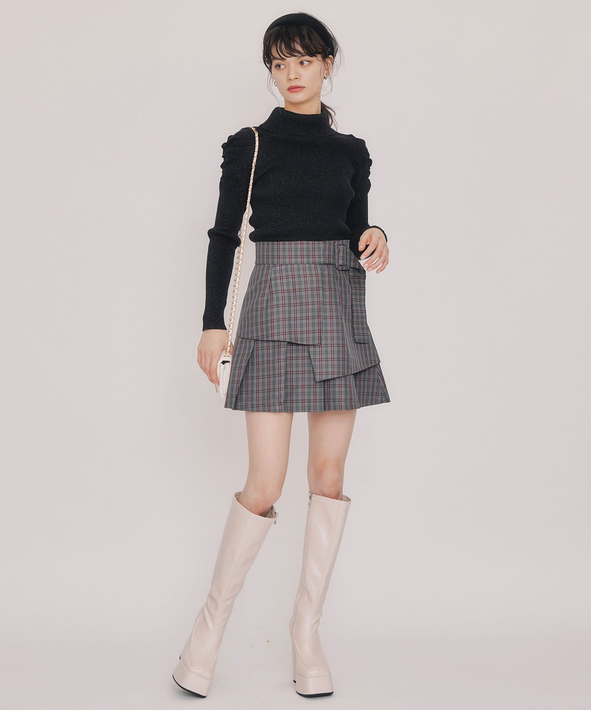レイヤードライクチェックプリーツミニスカート