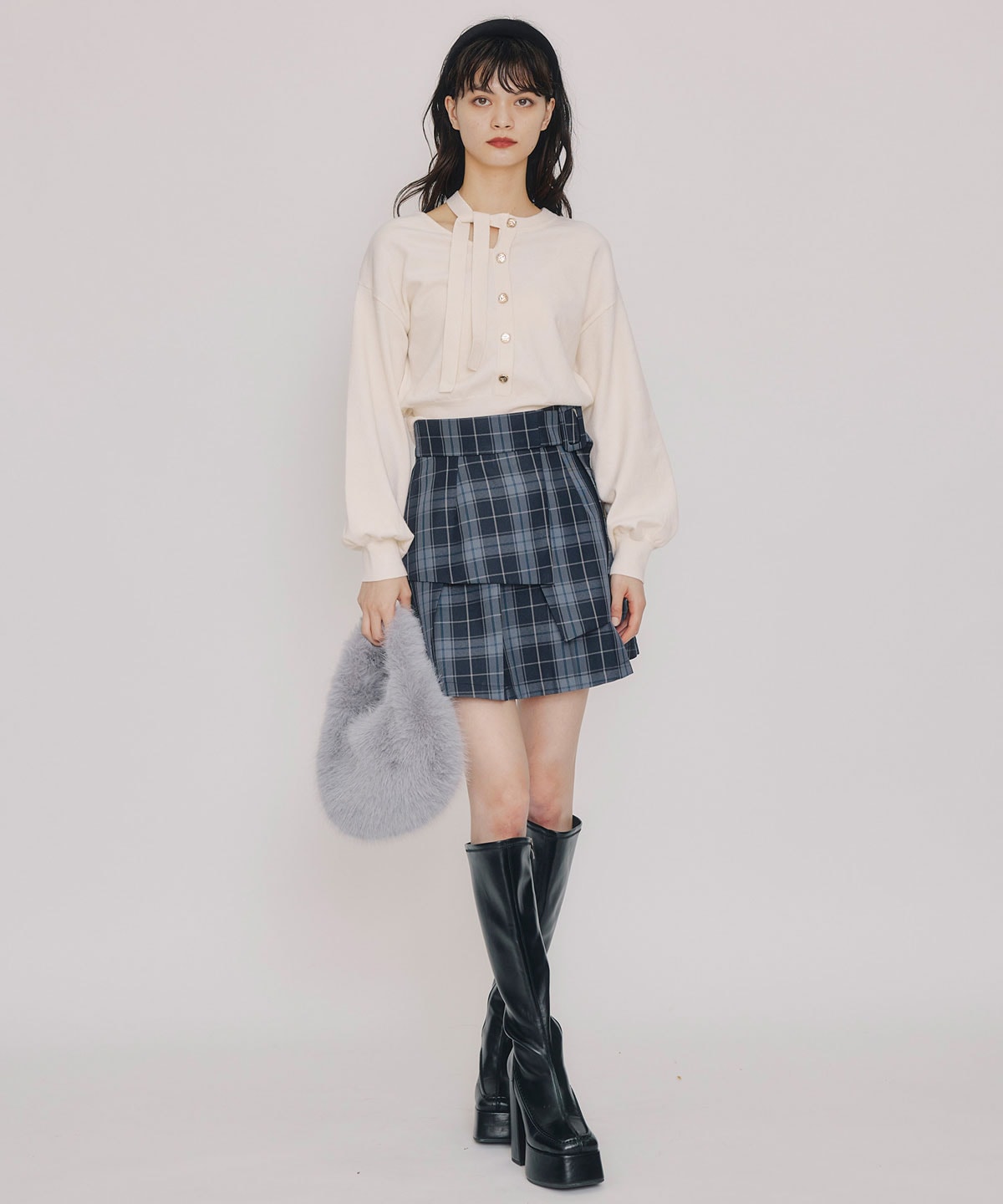 レイヤードライクチェックプリーツミニスカート