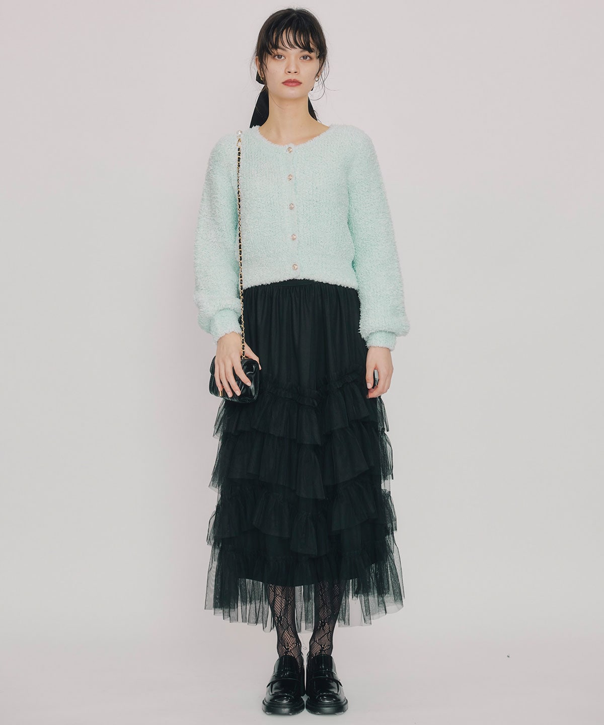 ギャザーチュールティアードロングスカート