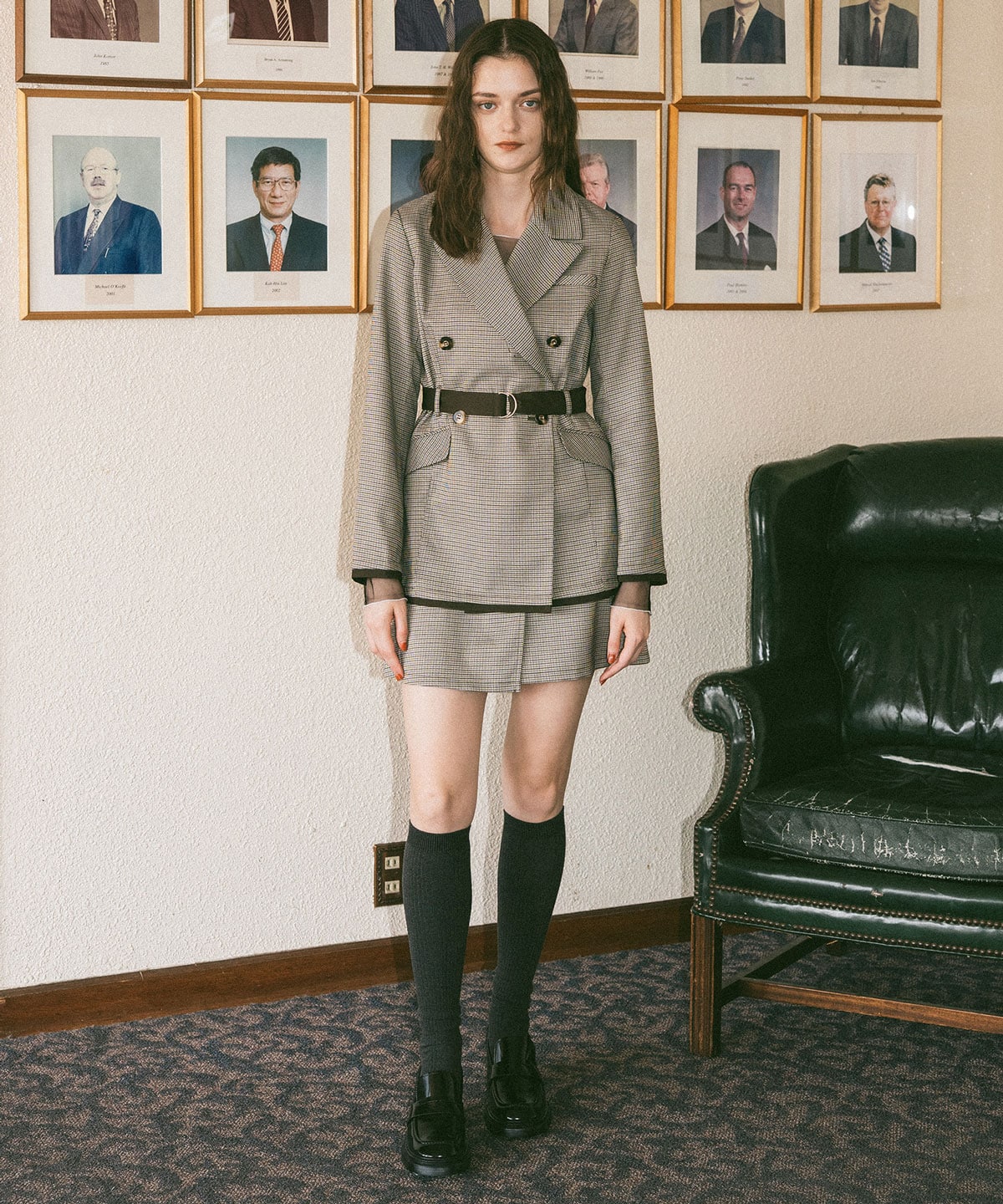 【セットアップ可能】グレンチェックミニラップスカートライクショートパンツ