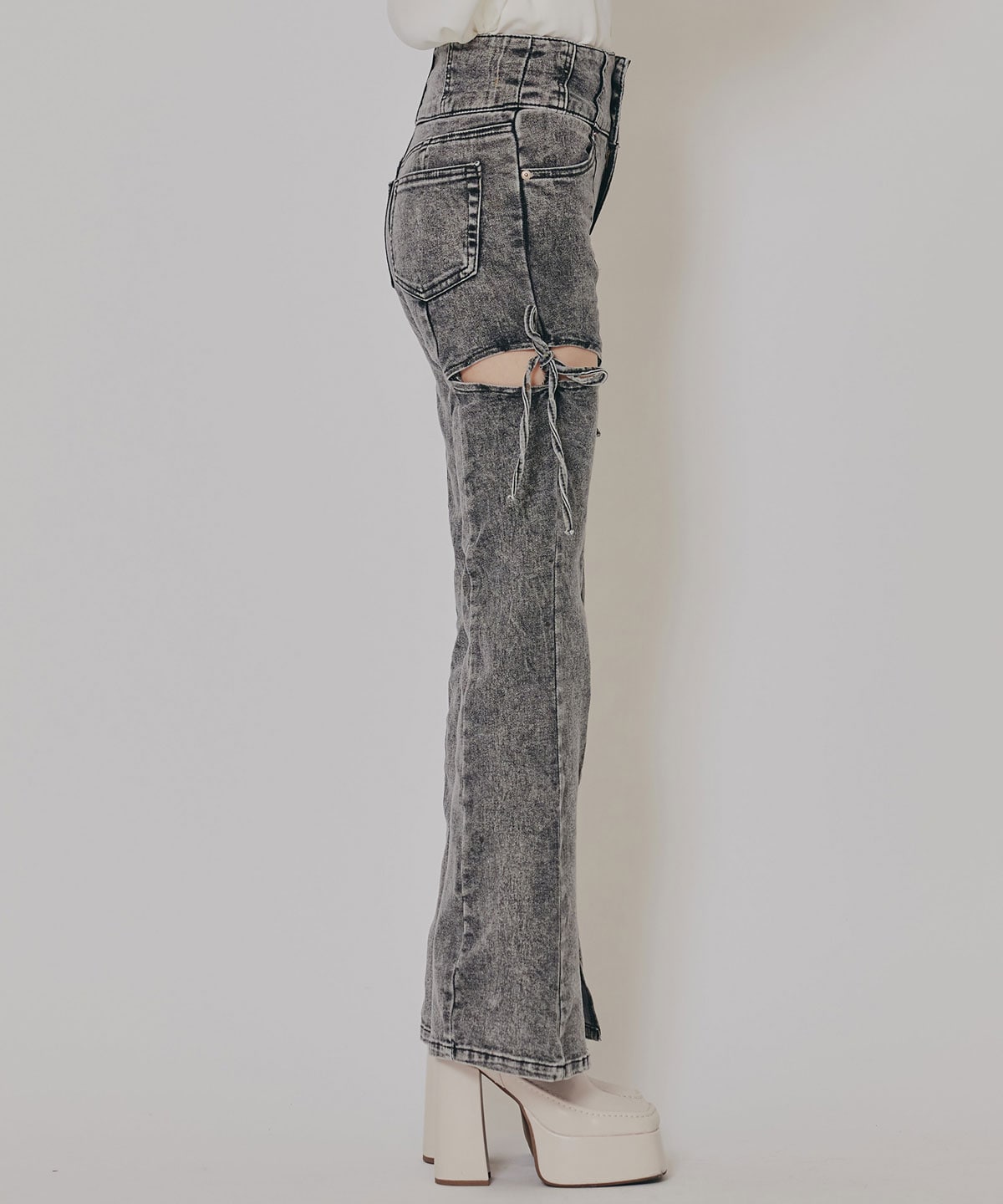 カットアウトリボンストレッチデニム