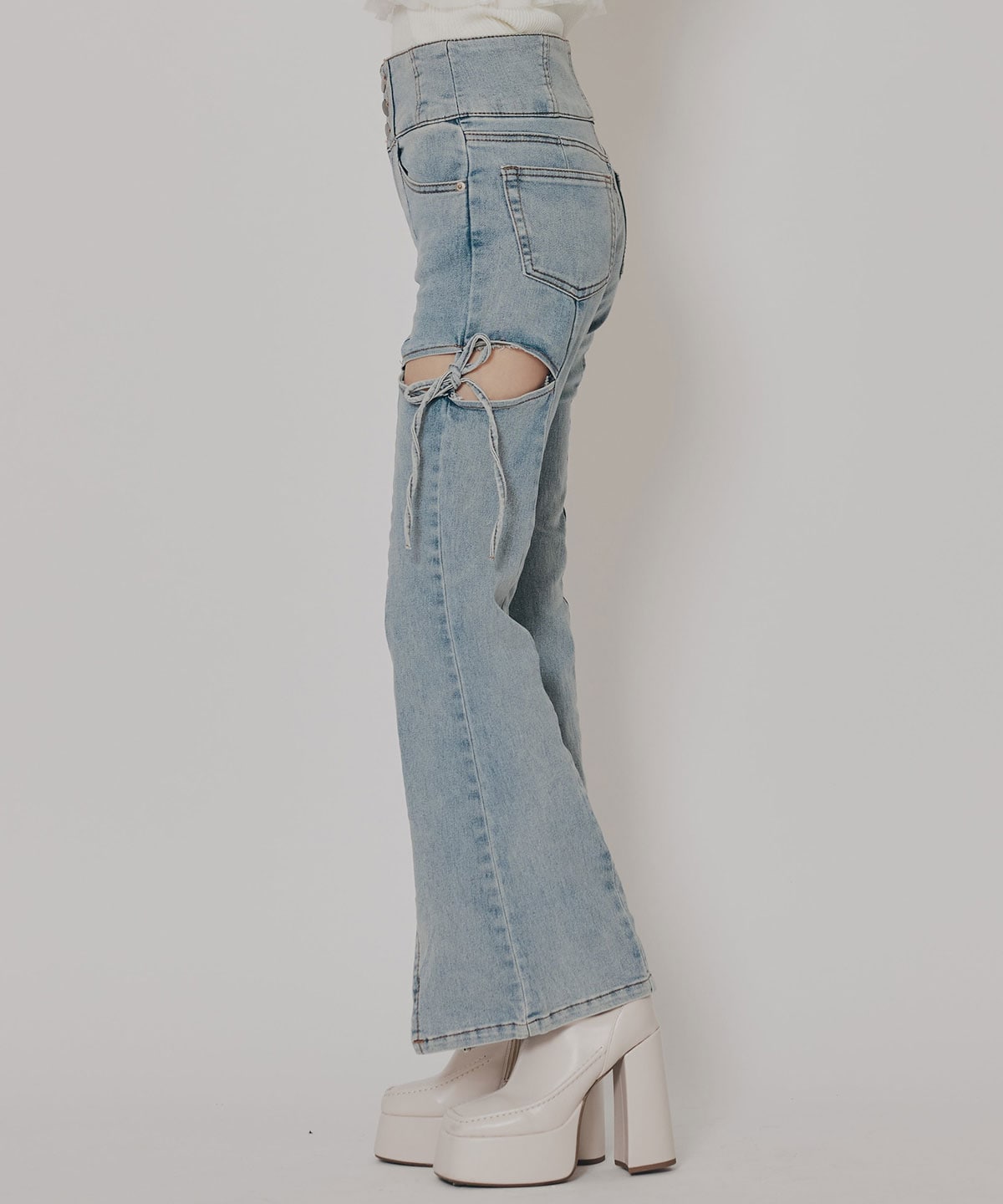 カットアウトリボンストレッチデニム