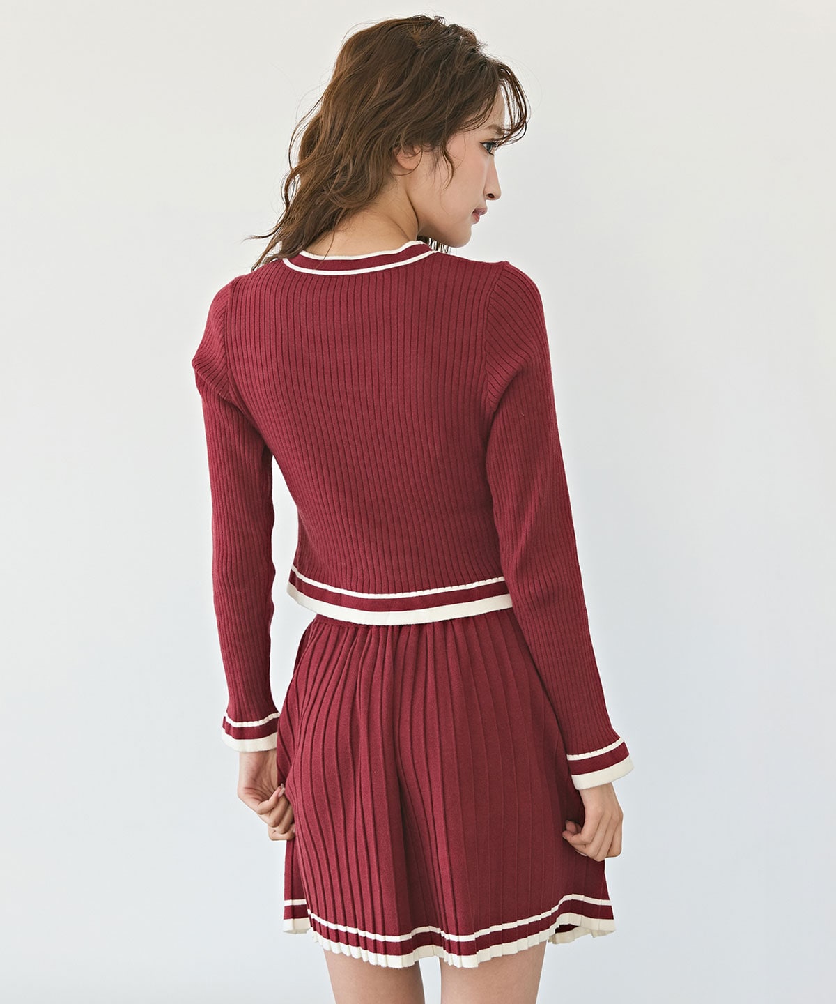 FICCE GOLF セットアップ　ジップセーター　スカート 上下セット　レッド ゴルフウェア レディース 上下セットアップ gs GOLF シャギー