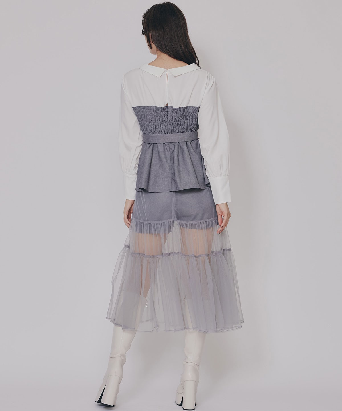 シャツドッキングチュールワンピース&ショートパンツセットアップ