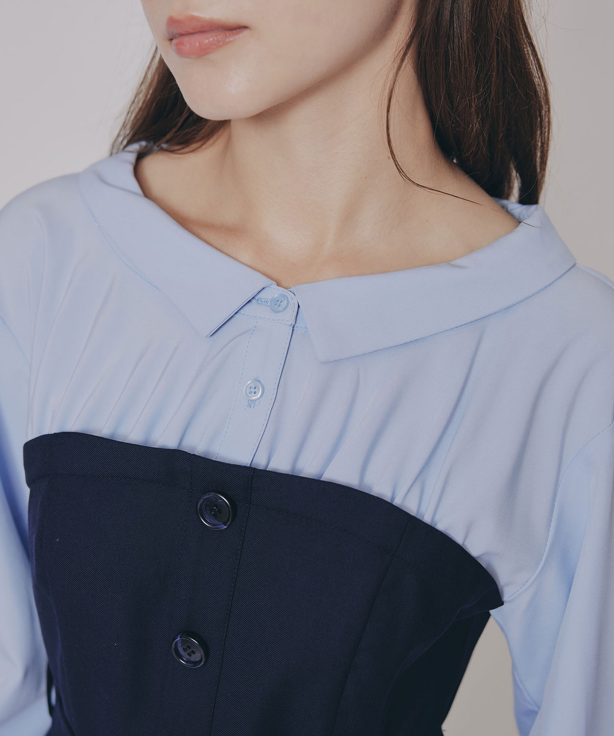 シャツドッキングチュールワンピース&ショートパンツセットアップ